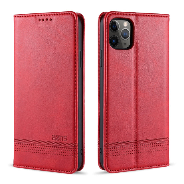For iPhone 12 / 12 Pro AZNS Magnetic Calf Texture Horizontal Flip Leather Case with Card Slots & Holder & Wallet(Red)-garmade.com