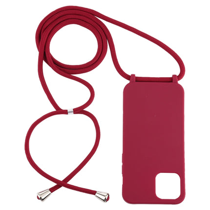 For iPhone 12 / 12 Pro Candy Colors TPU Protective Case with Lanyard(Red)-garmade.com
