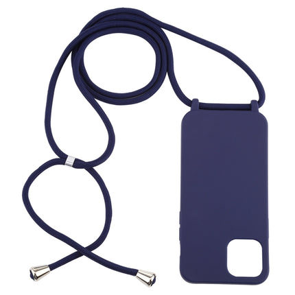 For iPhone 12 / 12 Pro Candy Colors TPU Protective Case with Lanyard(Dark Blue)-garmade.com