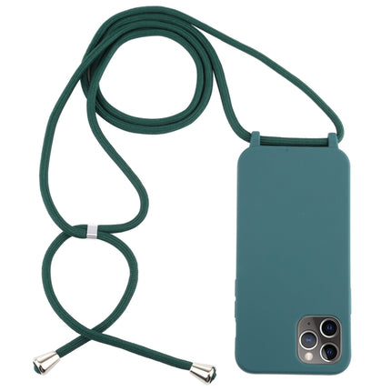 For iPhone 12 / 12 Pro Candy Colors TPU Protective Case with Lanyard(Dark Green)-garmade.com