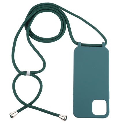 For iPhone 12 / 12 Pro Candy Colors TPU Protective Case with Lanyard(Dark Green)-garmade.com
