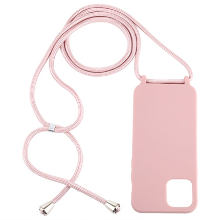 For iPhone 12 / 12 Pro Candy Colors TPU Protective Case with Lanyard(Rose Gold)-garmade.com