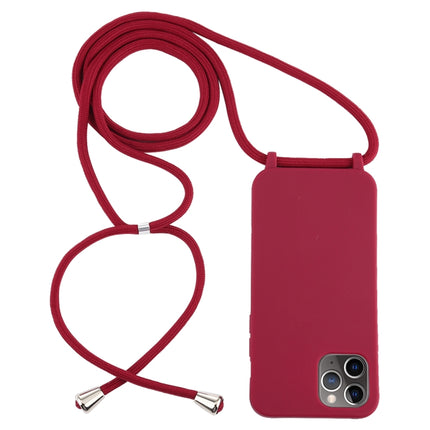 For iPhone 12 Pro Max Candy Colors TPU Protective Case with Lanyard(Red)-garmade.com