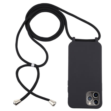 For iPhone 12 Pro Max Candy Colors TPU Protective Case with Lanyard(Black)-garmade.com