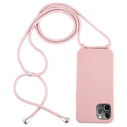 For iPhone 12 Pro Max Candy Colors TPU Protective Case with Lanyard(Rose Gold)-garmade.com