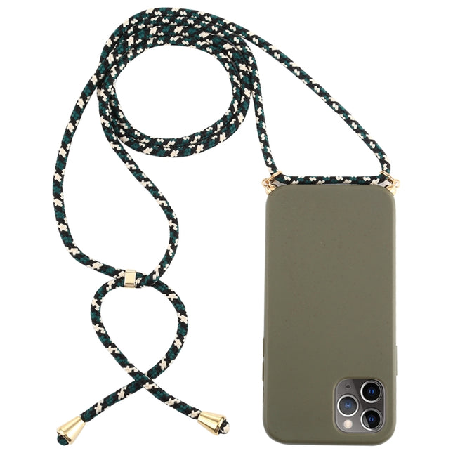 For iPhone 12 / 12 Pro Wheat TPU Protective Case with Lanyard(Dark Green)-garmade.com