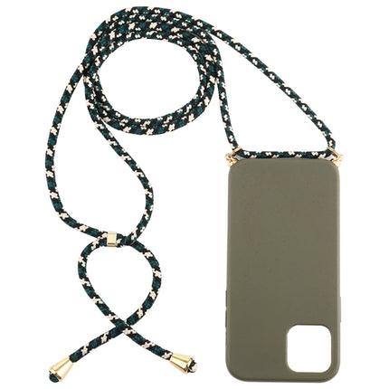 For iPhone 12 / 12 Pro Wheat TPU Protective Case with Lanyard(Dark Green)-garmade.com
