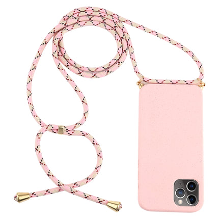 For iPhone 12 / 12 Pro Wheat TPU Protective Case with Lanyard(Pink)-garmade.com