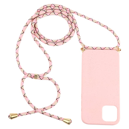 For iPhone 12 Pro Max Wheat TPU Protective Case with Lanyard(Pink)-garmade.com