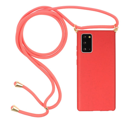 For Samsung Galaxy Note20 Wheat Straw Material + TPU Protective Case with Lanyard(Red)-garmade.com