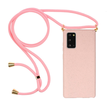For Samsung Galaxy Note20 Wheat Straw Material + TPU Protective Case with Lanyard(Pink)-garmade.com
