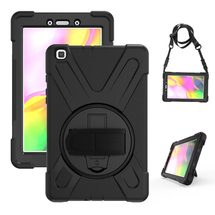 For Samsung Tab A 8.0(2019) T290 / T295 Shockproof Colorful Silicone + PC Protective Case with Holder & Hand Grip Strap(Black)-garmade.com