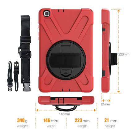 For Samsung Tab A 8.0(2019) T290 / T295 Shockproof Colorful Silicone + PC Protective Case with Holder & Hand Grip Strap(Red)-garmade.com