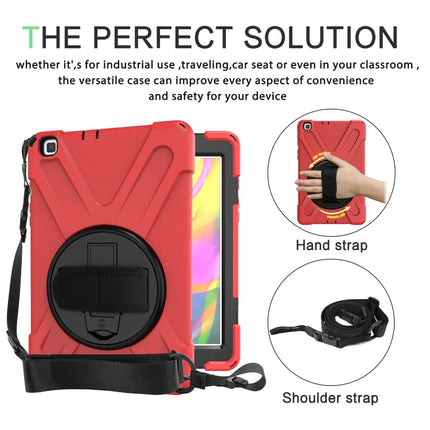 For Samsung Tab A 8.0(2019) T290 / T295 Shockproof Colorful Silicone + PC Protective Case with Holder & Hand Grip Strap(Red)-garmade.com
