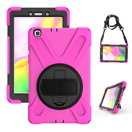 For Samsung Tab A 8.0(2019) T290 / T295 Shockproof Colorful Silicone + PC Protective Case with Holder & Hand Grip Strap(Rose Red)-garmade.com