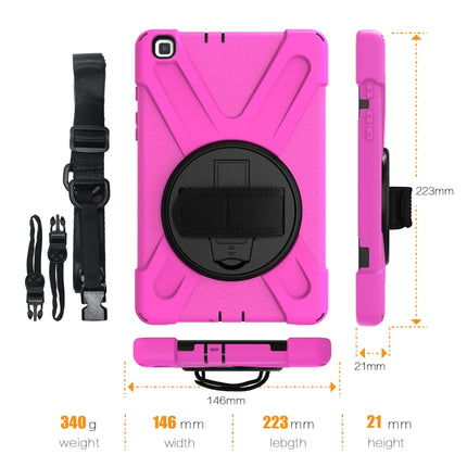 For Samsung Tab A 8.0(2019) T290 / T295 Shockproof Colorful Silicone + PC Protective Case with Holder & Hand Grip Strap(Rose Red)-garmade.com