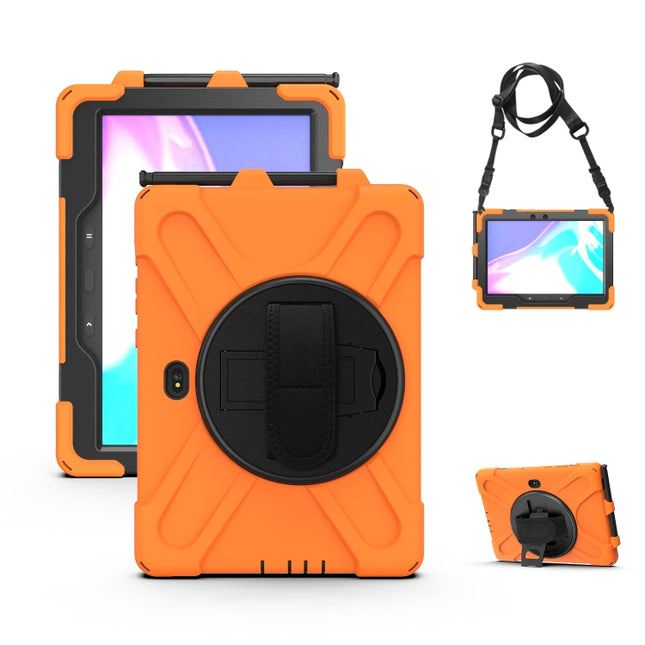 For Samsung Galaxy Tab Active Pro T540 / T545 / Tab Active4 Pro Shockproof Colorful Silicone + PC Protective Case with Holder & Hand Grip Strap(Orange)-garmade.com
