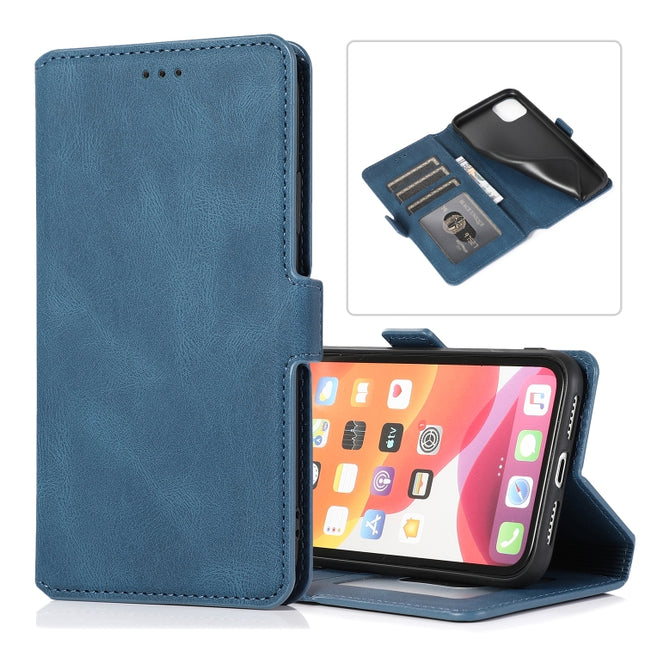 For iPhone 11 Retro Magnetic Closing Clasp Horizontal Flip Leather Case with Holder & Card Slots & Photo Frame & Wallet(Navy Blue)-garmade.com