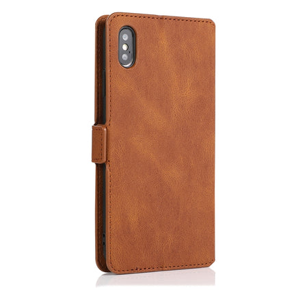 For iPhone XS / X Retro Magnetic Closing Clasp Horizontal Flip Leather Case with Holder & Card Slots & Photo Frame & Wallet(Brown)-garmade.com
