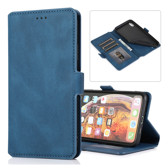 For iPhone XS / X Retro Magnetic Closing Clasp Horizontal Flip Leather Case with Holder & Card Slots & Photo Frame & Wallet(Navy Blue)-garmade.com