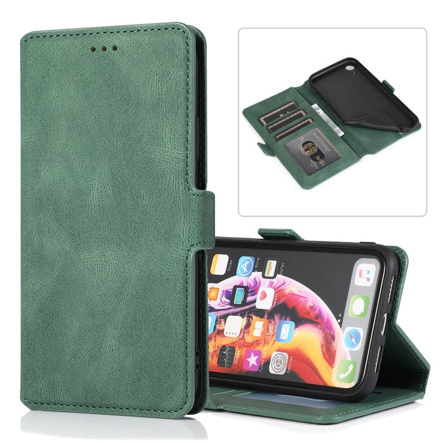 For iPhone XR Retro Magnetic Closing Clasp Horizontal Flip Leather Case with Holder & Card Slots & Photo Frame & Wallet(Green)-garmade.com