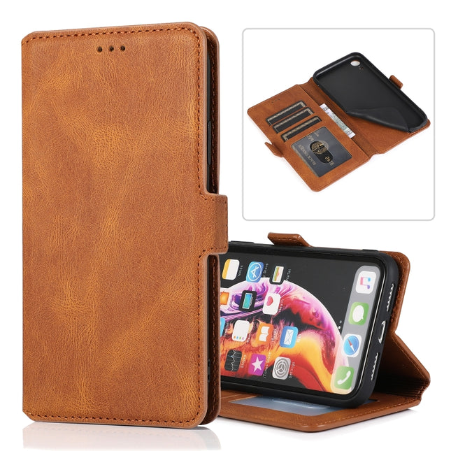 For iPhone XR Retro Magnetic Closing Clasp Horizontal Flip Leather Case with Holder & Card Slots & Photo Frame & Wallet(Brown)-garmade.com