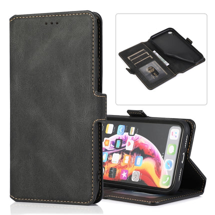 For iPhone XR Retro Magnetic Closing Clasp Horizontal Flip Leather Case with Holder & Card Slots & Photo Frame & Wallet(Black)-garmade.com