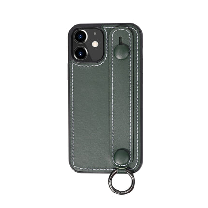 For iPhone 12 / 12 Pro Top Layer Cowhide Shockproof Protective Case with Wrist Strap Bracket(Green)-garmade.com