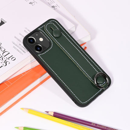 For iPhone 12 / 12 Pro Top Layer Cowhide Shockproof Protective Case with Wrist Strap Bracket(Green)-garmade.com