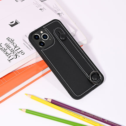 For iPhone 12 Pro Max Top Layer Cowhide Shockproof Protective Case with Wrist Strap Bracket(Black)-garmade.com
