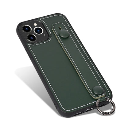 For iPhone 12 Pro Max Top Layer Cowhide Shockproof Protective Case with Wrist Strap Bracket(Green)-garmade.com