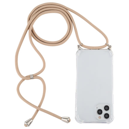 For iPhone 12 / 12 Pro Four-Corner Shockproof Transparent TPU Case with Lanyard(Gold)-garmade.com