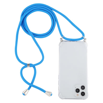 For iPhone 12 / 12 Pro Four-Corner Shockproof Transparent TPU Case with Lanyard(Blue)-garmade.com