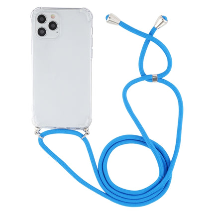 For iPhone 12 / 12 Pro Four-Corner Shockproof Transparent TPU Case with Lanyard(Blue)-garmade.com