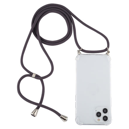 For iPhone 12 / 12 Pro Four-Corner Shockproof Transparent TPU Case with Lanyard(Dark Grey)-garmade.com