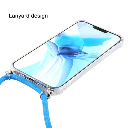 For iPhone 12 / 12 Pro Four-Corner Shockproof Transparent TPU Case with Lanyard(Dark Blue)-garmade.com