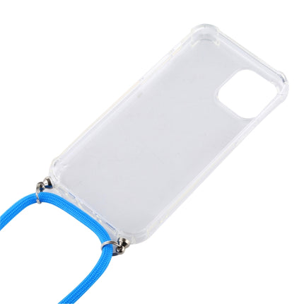 For iPhone 12 / 12 Pro Four-Corner Shockproof Transparent TPU Case with Lanyard(Dark Blue)-garmade.com