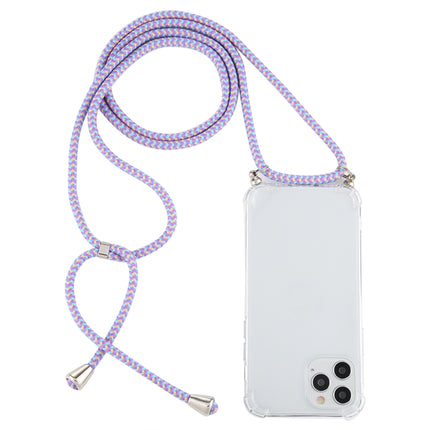 For iPhone 12 / 12 Pro Four-Corner Shockproof Transparent TPU Case with Lanyard(Purple Blue Yellow)-garmade.com