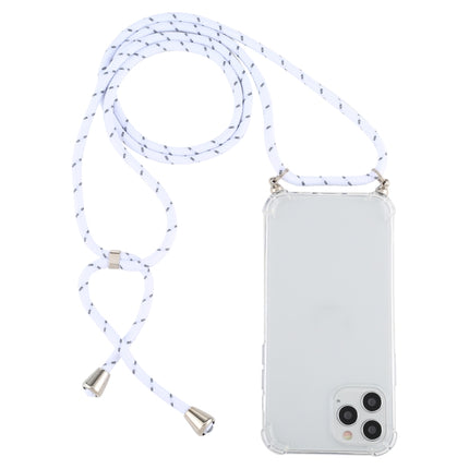 For iPhone 12 / 12 Pro Four-Corner Shockproof Transparent TPU Case with Lanyard(White Grey)-garmade.com