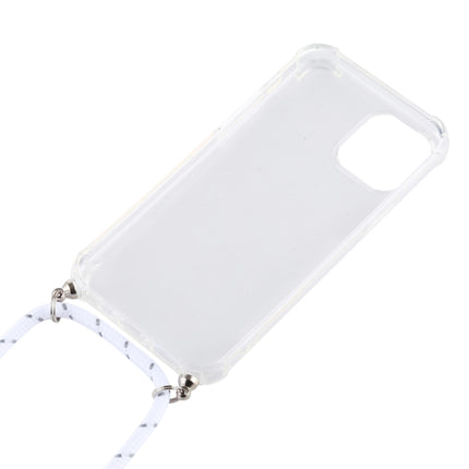 For iPhone 12 / 12 Pro Four-Corner Shockproof Transparent TPU Case with Lanyard(White Grey)-garmade.com
