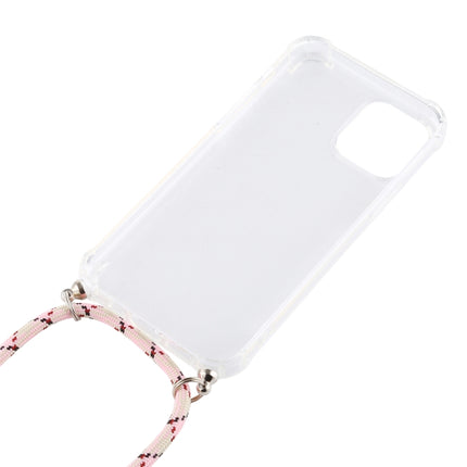 For iPhone 12 / 12 Pro Four-Corner Shockproof Transparent TPU Case with Lanyard(Pink Yellow)-garmade.com
