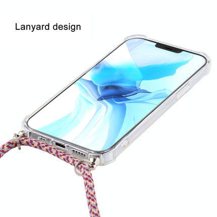 For iPhone 12 / 12 Pro Four-Corner Shockproof Transparent TPU Case with Lanyard(Purple Red)-garmade.com