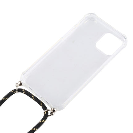 For iPhone 12 / 12 Pro Four-Corner Shockproof Transparent TPU Case with Lanyard(Black Gold)-garmade.com