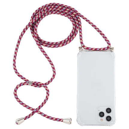 For iPhone 12 / 12 Pro Four-Corner Shockproof Transparent TPU Case with Lanyard(Red Grey Yellow)-garmade.com
