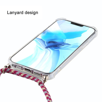 For iPhone 12 / 12 Pro Four-Corner Shockproof Transparent TPU Case with Lanyard(Red Grey Yellow)-garmade.com