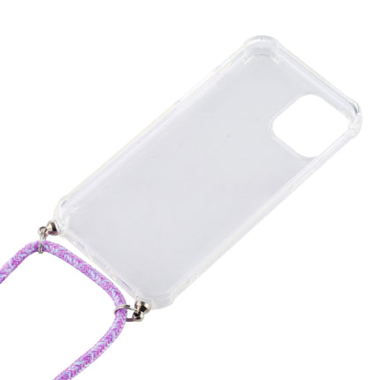 For iPhone 12 / 12 Pro Four-Corner Shockproof Transparent TPU Case with Lanyard(Purple)-garmade.com