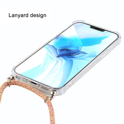For iPhone 12 / 12 Pro Four-Corner Shockproof Transparent TPU Case with Lanyard(Orange Purple)-garmade.com