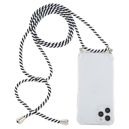 For iPhone 12 / 12 Pro Four-Corner Shockproof Transparent TPU Case with Lanyard(Zebra)-garmade.com
