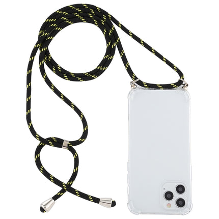 For iPhone 12 / 12 Pro Four-Corner Shockproof Transparent TPU Case with Lanyard(Black Green)-garmade.com