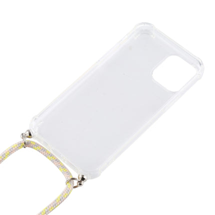 For iPhone 12 / 12 Pro Four-Corner Shockproof Transparent TPU Case with Lanyard(Grey Yellow)-garmade.com